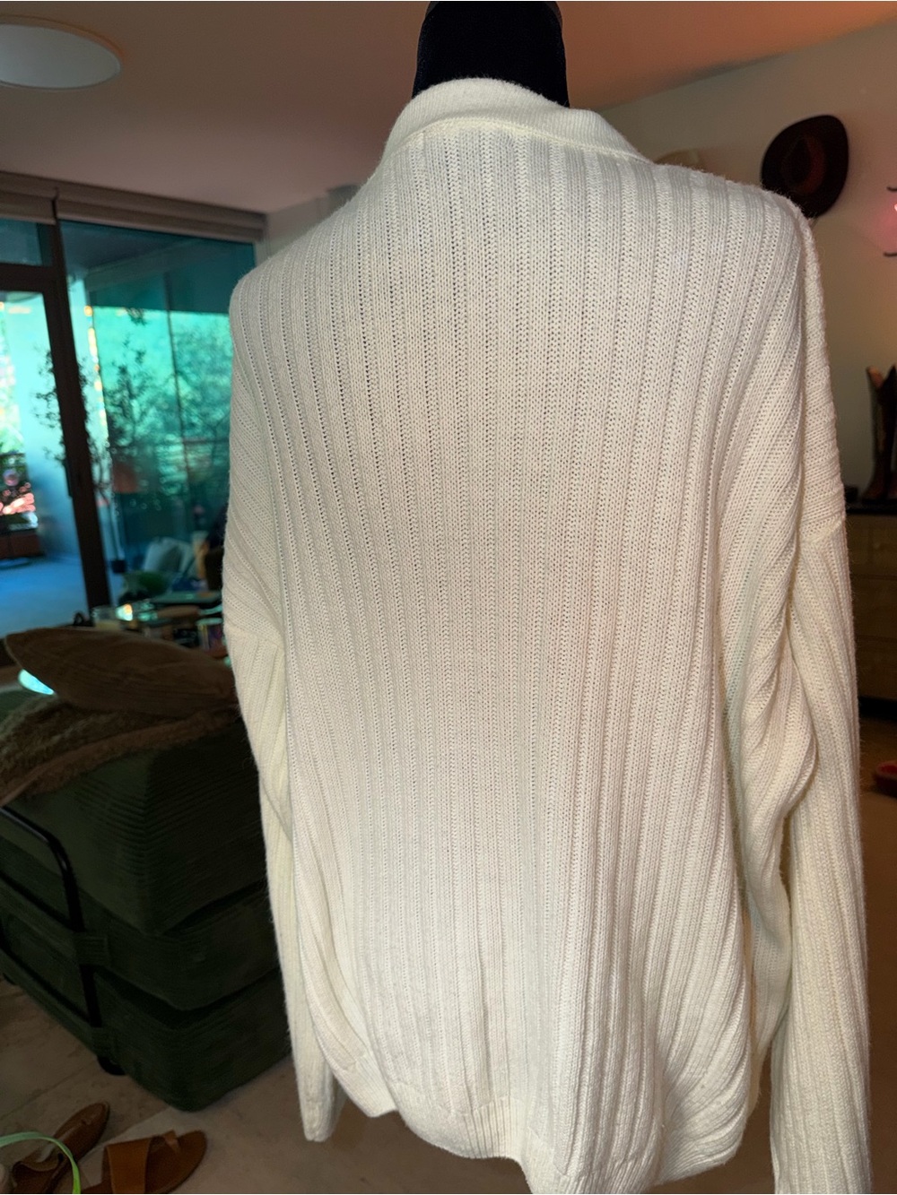 Imanimo Cream Ribbed V-Neck Collared Sweater Oversized - Picture 5 of 6